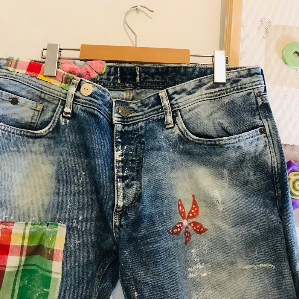 Stylish Blue Jeans with Red Accents